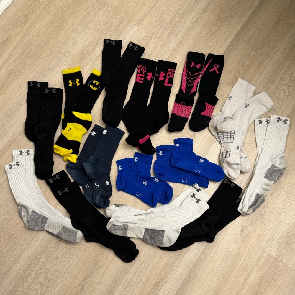 Under Armour Crew Quarter Socks Lot - 15 Pairs